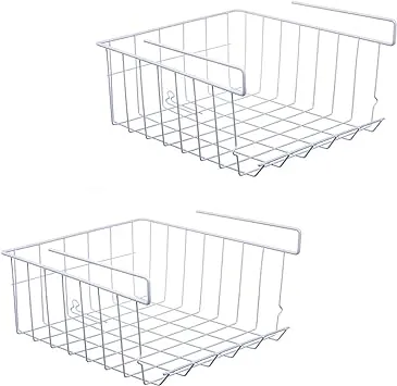 ASTOTSELL Under Shelf Storage Basket, 2-Pack Under Shelf Hanging Metal Wire Storage Basket Organizer for Kitchen, Office, Pantry, Bathroom, Cabinet, White