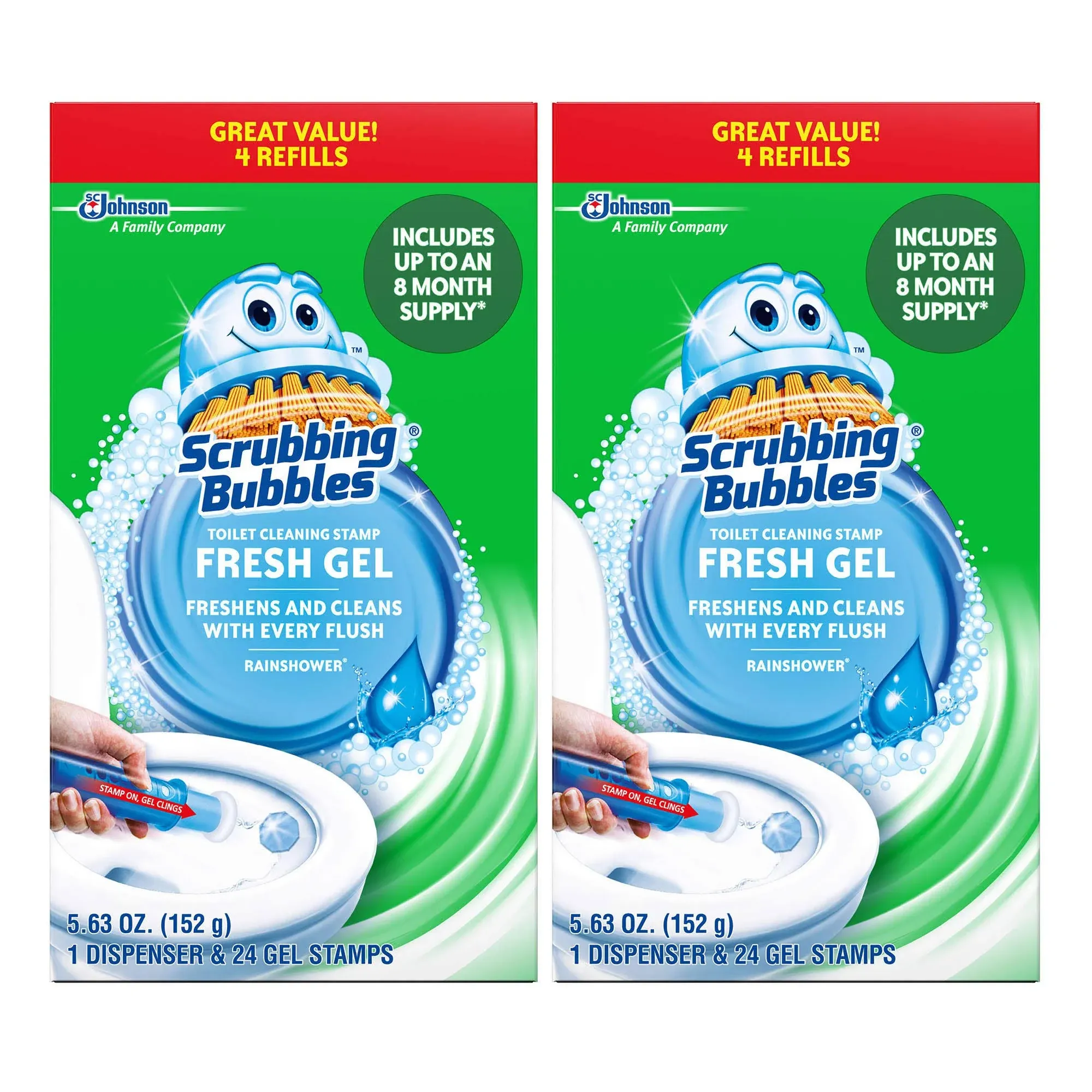 Scrubbing Bubbles Fresh Gel Toilet Cleaning Stamp Refill Value Pack, Rainshower ...