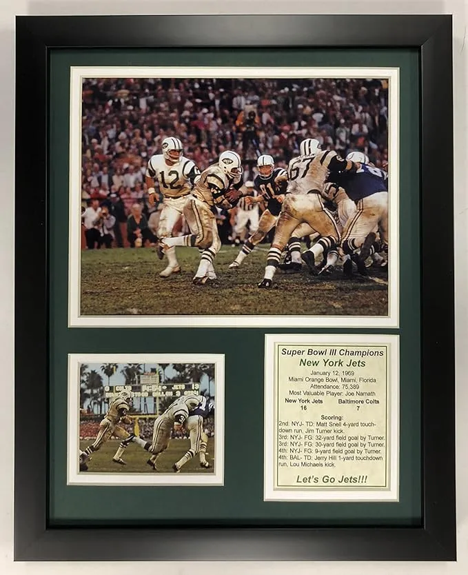 Legends Never Die NFL 1968 New York Jets Super Bowl III Champions Framed Doub...