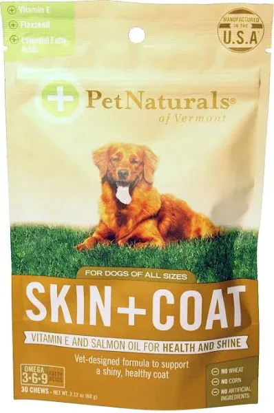 Pet Naturals of Vermont Skin and Coat For Dogs Supplement Chews, 30 Ea