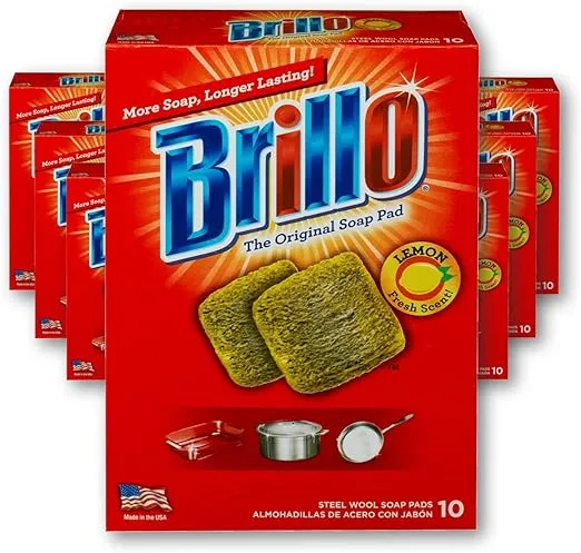 Brillo Steel Wool Soap Pads, Long Lasting, Lemon Scent Cleaning (Lemon, 10 Count (Pack of 6))