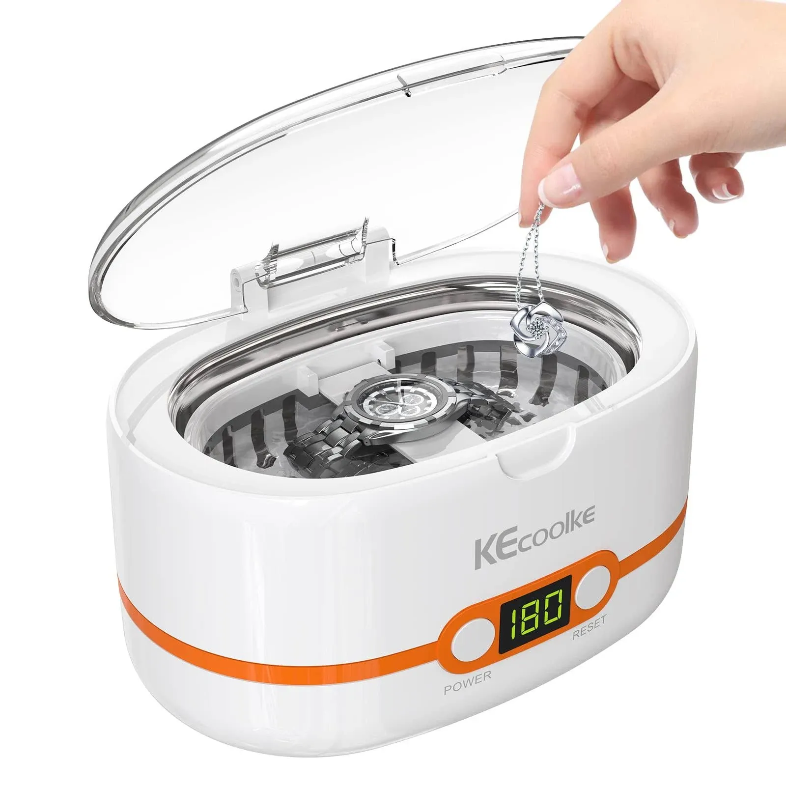 KECOOLKE Ultrasonic Jewelry Cleaner, 600ml Sonic Cleaner with Digital Timer for Eyeglasses, Rings, coinsAASilverAADenture Ultras