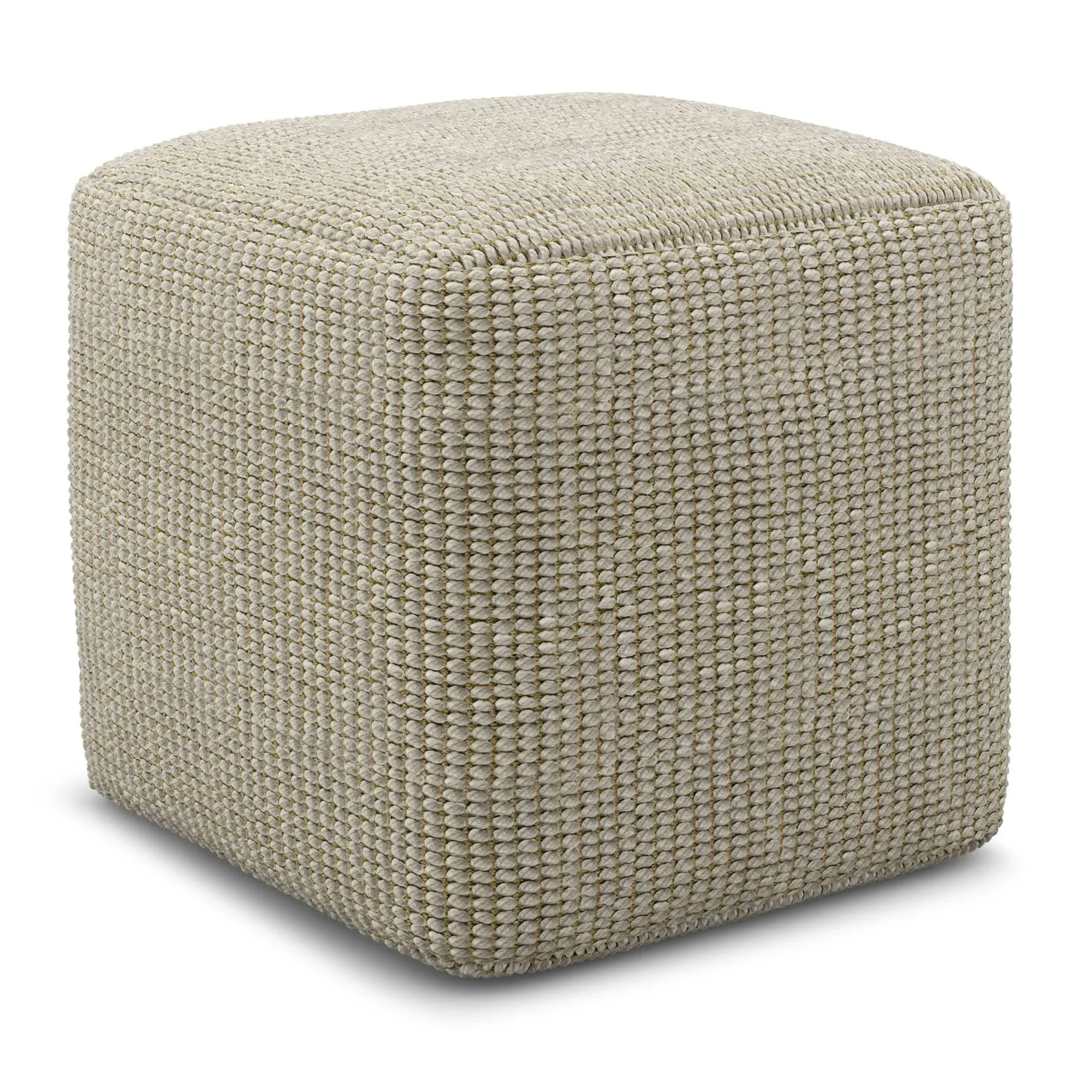 Simpli Home Zelma Boho Square Woven Pouf in Cream and Natural