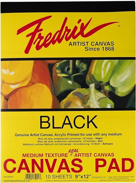 Fredrix 35001 Black Canvas Pad 10 Sheets 9 By 12 Inches