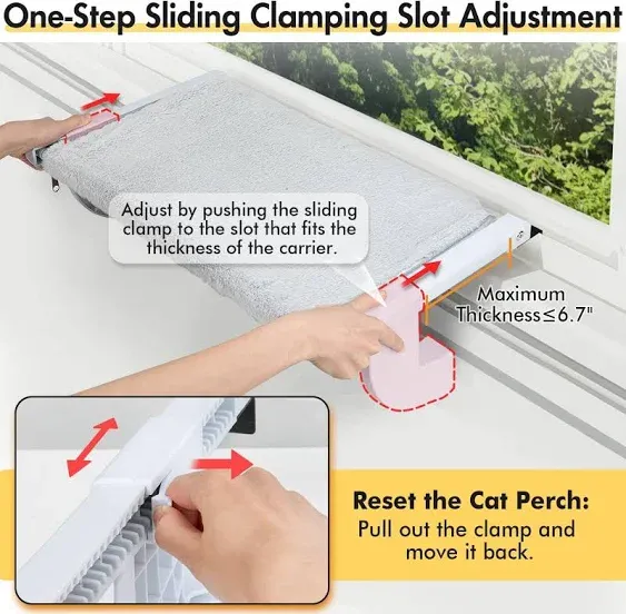 Window Sill Mount Cat Perch for Indoor Cats, One-Step Sliding Clamping Slot ...