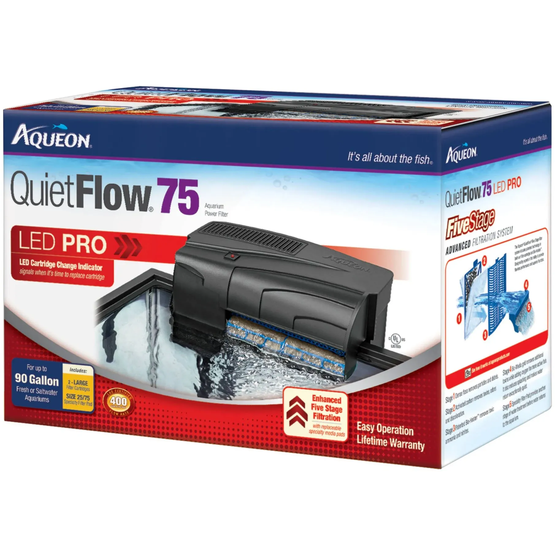 Aqueon QuietFlow LED Pro 75 Aquarium Power Filter