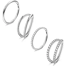 Dochais 4PCS 18G Nose Rings Hoops, Surgical Steel Earrings Tragus Septum Piercing CZ Clicker Septum Ring Hinged Segment Septum Conch Lip Cartilage Double Hoops 8mm 10mm For Women Men