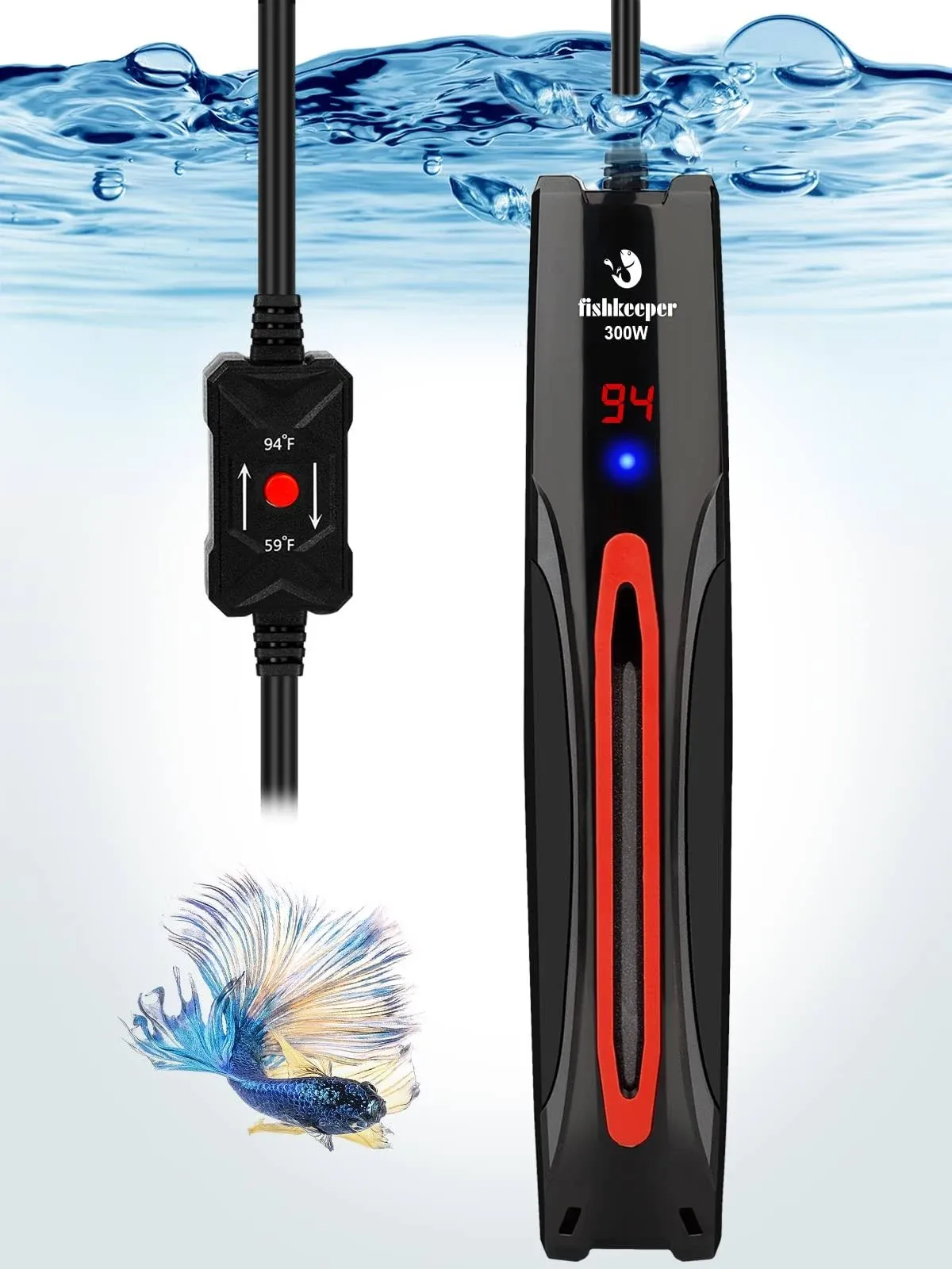 Fishkeeper Ultra-Safe Intelligent Submersible Aquarium Heater 300W500W800W Electronic Precision Thermostat Fish Tank Heater with Run-Dry and Overheat