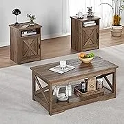 AMERLIFE 3 Pieces Farmhouse Table Set - Includes Coffee Table & Two End Table for Living Room - Grey WashAMERLIFE 3 Pieces Farmhouse Table Set - Includes Coffee T…