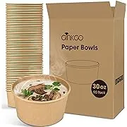 Ginkgo 60 Count 30 oz Disposable Paper Bowls with Lids, Leak Proof Large Hot Soup Bowls Bulk Containers, Large Paper Bowls for Ice Cream, Hot Soup, Salad, Dessert, Cereals