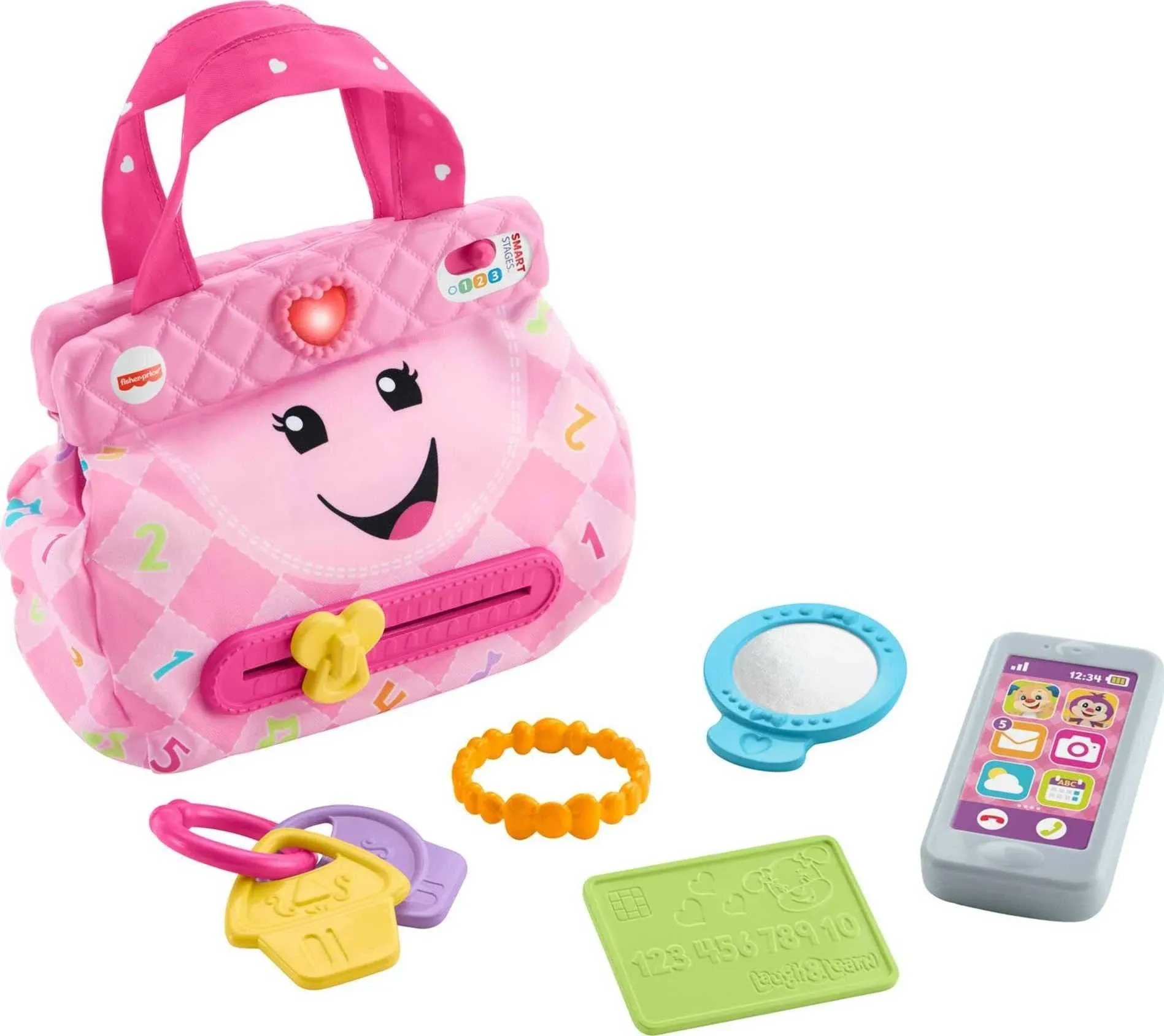 Fisher-Price Smart Purse Learning Toy with Lights Music and Smart Stages Educational Content for Babies and Toddlers, Pink​