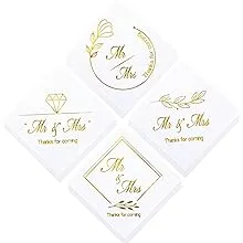 100 PK Gold Foil Wedding Napkins for Wedding Reception - 4 Assorted Designs - 3 ply Mr and Mrs Napkins Wedding Cocktail Napkins Beverage Dessert Napkins for Wedding Shower Decorations for Tables100 PK Gold Foil Wedding Napkins for Wedding Recept…