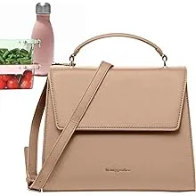 Tan Medium Insulated Lunch Bag for Women for Work, Aesthetic Lunch Boxes for Women Tote Bag Purse with Strap, Adult Womens Lunch Bags for Work, Work Lunch Box for Women, Insulated Lunchbags for Women