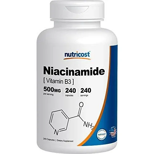 Nutricost Niacinamide (Vitamin B3) 500mg, 240 Capsules - Non-GMO, Gluten Free, Flush Free Vitamin B3