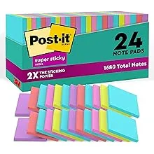 Post-it Super Sticky Notes, 24 Note Pads, 3x3 in., 2x the Sticking Power, School Supplies and Office Products, Sticky Notes for Vertical Surfaces, Monitors, Walls & Windows, Supernova Neons Collection