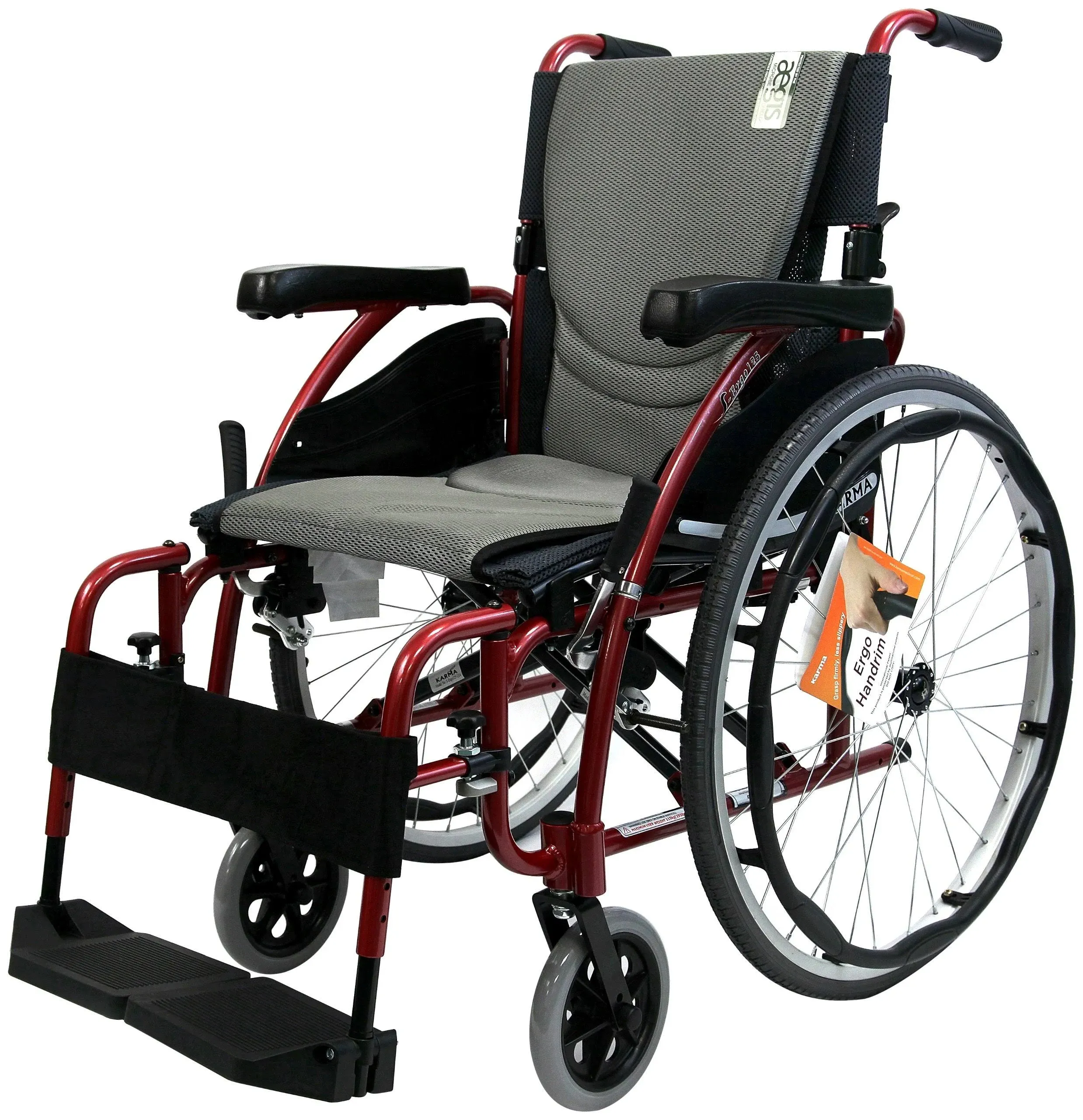 Karman S-Ergo 125 Flip-Back Armrest Ergonomic Wheelchair Red / 16"