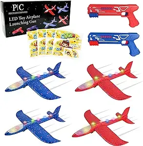 Toy Airplane Launcher - Outdoor Games - 4 Pack 17.5 Foam Glider Planes + 2 La...