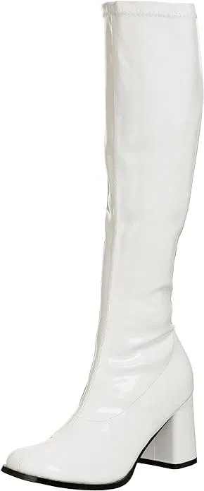 Funtasma Gogo-300 Women's Block Heel Side Zipper Knee High Boots, White, 7