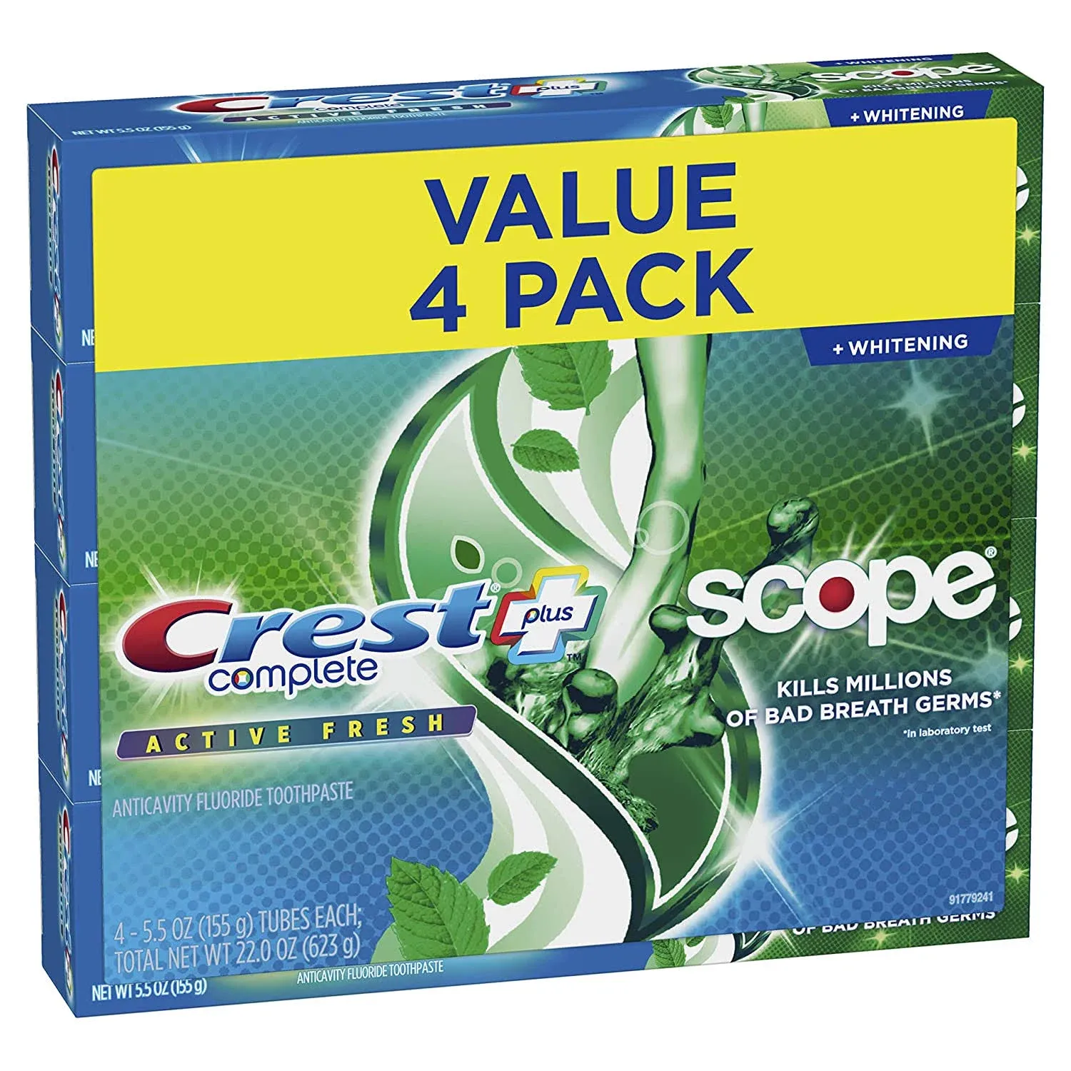 Crest Scope Toothpaste, Whitening, Active Fresh, Value 4 Pack - 4 pack, 5.5 oz tubes