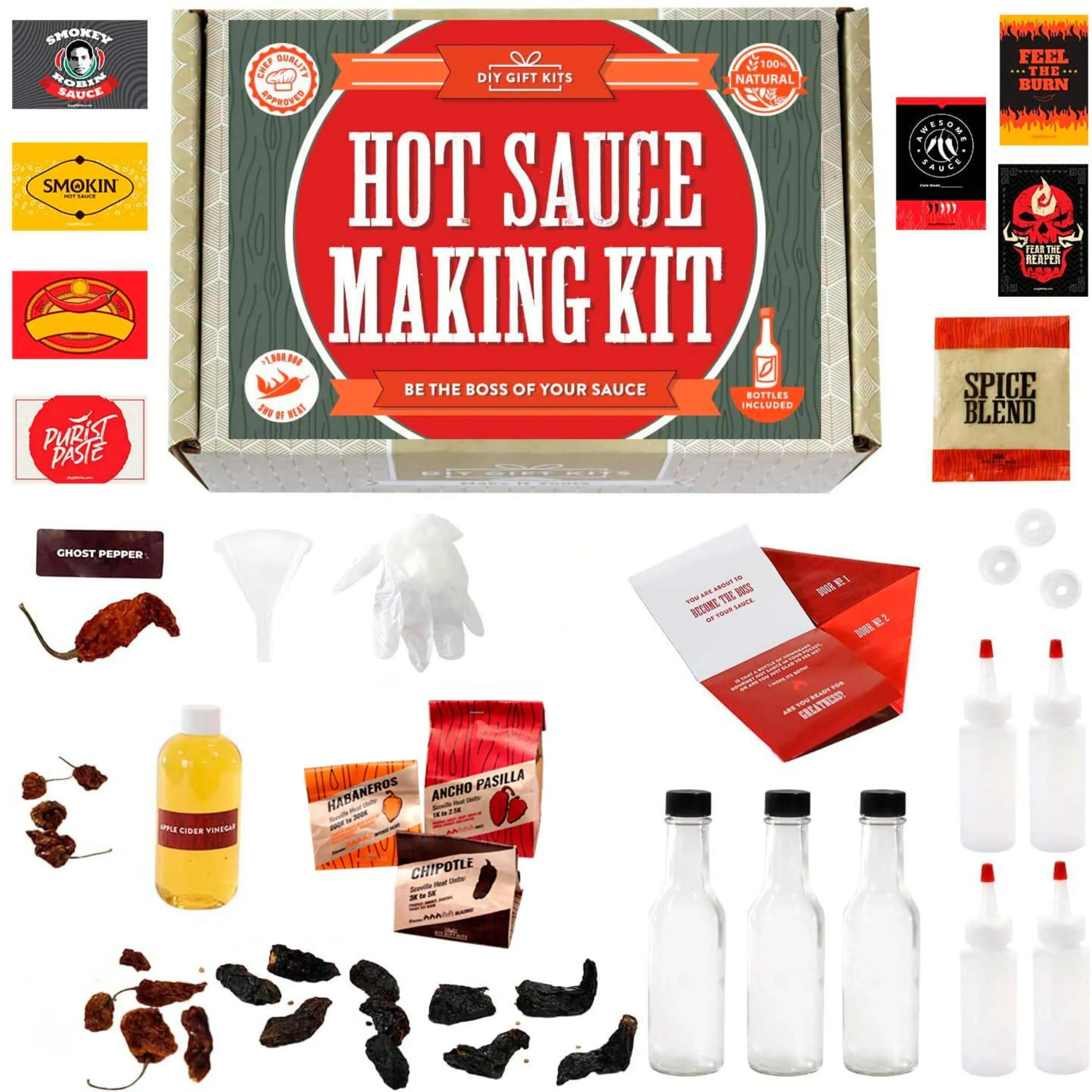 Hot Sauce Kit (Makes 7 Lip Smacking Gourmet bottles) Featuring -