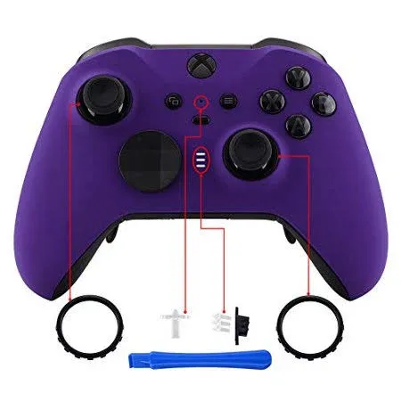 eXtremeRate Purple Grip Faceplate Cover, Soft Touch Front Housing Shell Case DIY Replacement Parts for Xbox One Elite Series 2 Game Controller (Model 1797) - Thumbstick Accent Rings are Included