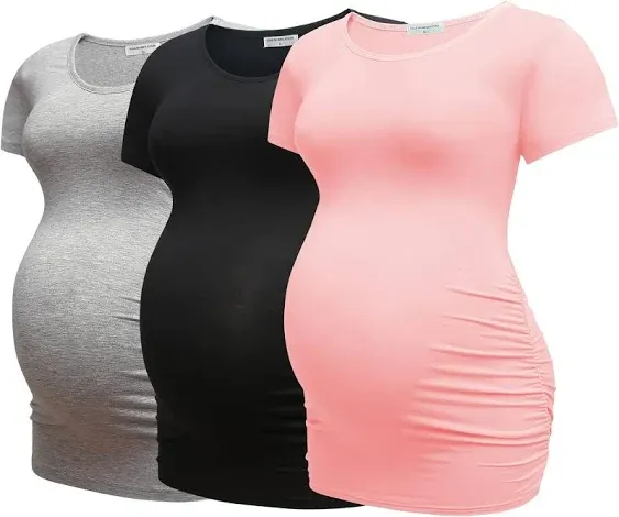 Womens Maternity Tshirt 3 Packs Classic Side Ruched Tee Top Mama Pregnancy Cloth