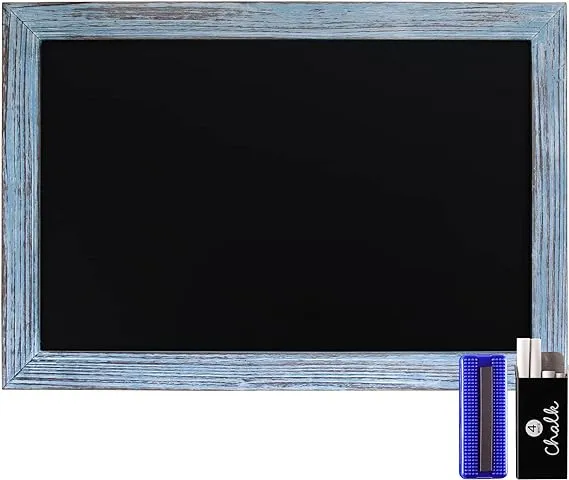 HBCY Creations 20" x 30" Rustic Blue Solid Wood Frame Wall Chalkboard, Magnetic Surface, Home Décor, Restaurant & Café Menus, Blackboard, Includes Chalk, Eraser & Hanging Hardware