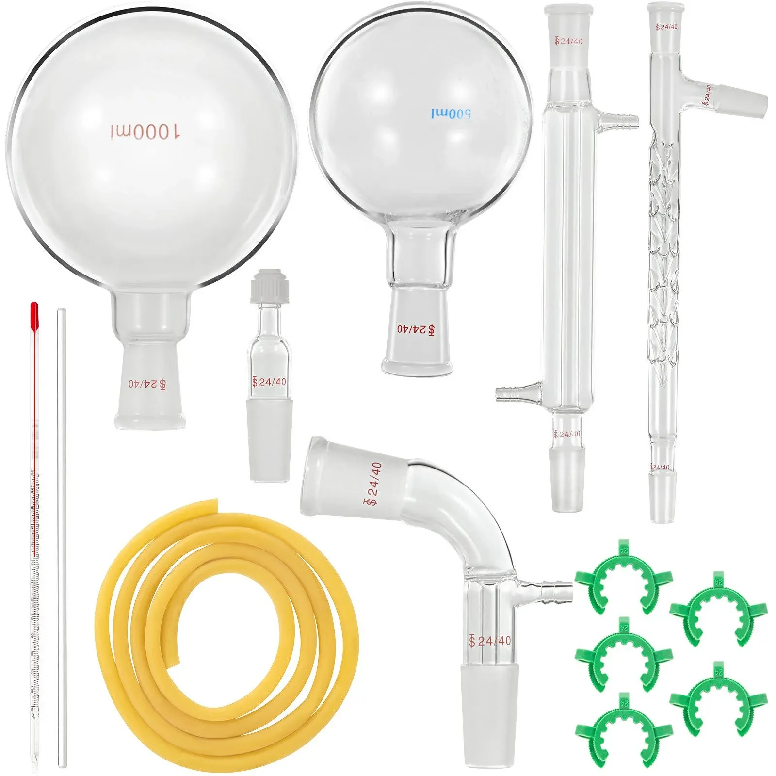 VEVOR Glass Organic Chemistry Kit 13-Piece Distillation Kit 24/40 Joints Lab ...