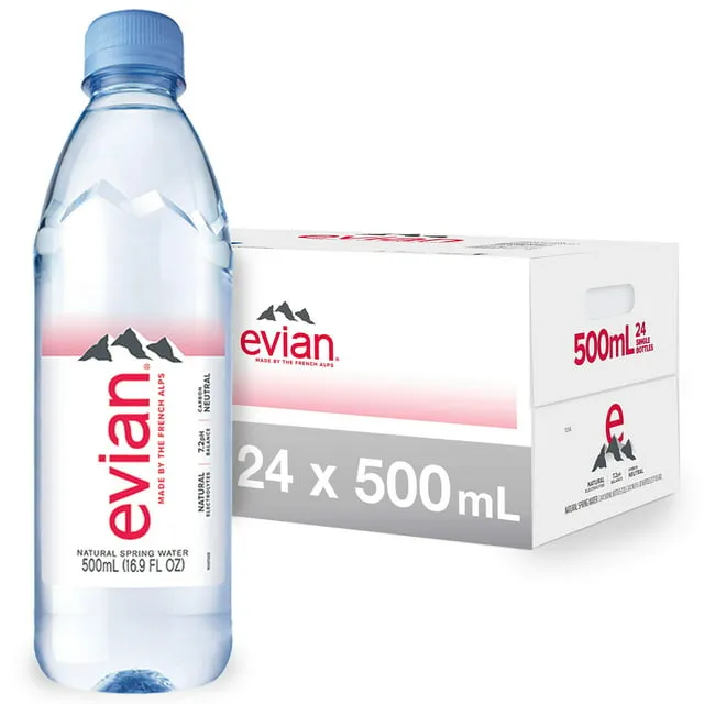 evian Natural Spring Water, Naturally Filtered Spring Water, Naturally Filtered Spring Water in Large Bottles, 33.8 Fl Oz (Pack of 6)