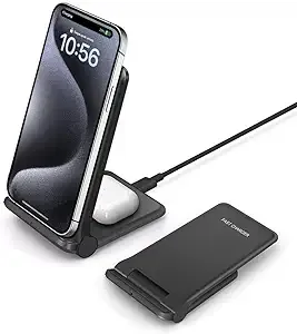 25W Wireless Charger,Foldable 2 in 1 Wireless Charging Station for Apple iPhone 15/15 Pro/14/13/12/11/Plus/SE/X/Airpods,PDKUAI 15W Fast Dual wireless induction charge Stand for Samsung/LG/Sony