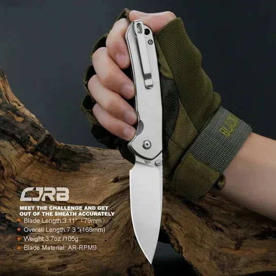 CJRB Folding Knife Pyrite (J1925) AR-RPM9 Blade and G10 Handle EDC Pocket Knife with Clip Black