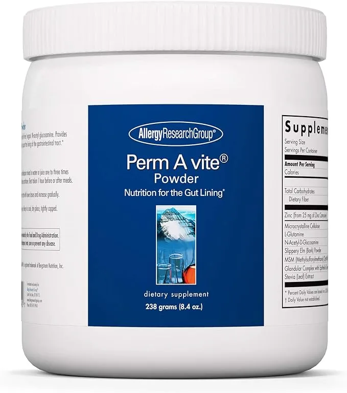 Allergy Research Group Perm A Vite Powder - Gut Health for Men & Women, Gut Assist, Gut Support, Gut Healing, L-Glutamine, Slippery Elm - 8.4 Oz