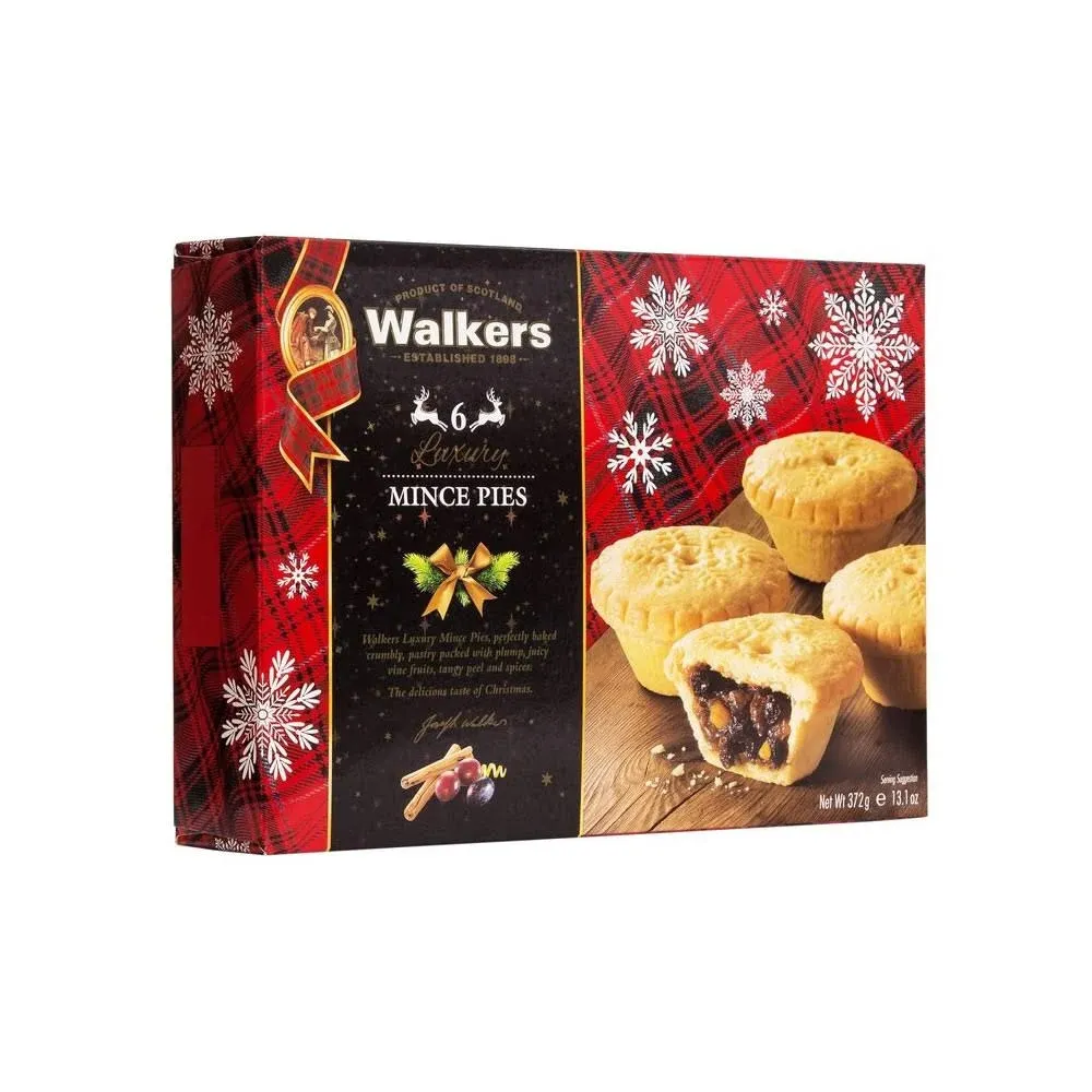 Holiday Mini Mincemeat Tarts - 1 Box, 6 Pieces Luxury Mincemeat Inside, 13.1 Ounce | Buttery Pie Pastry | Perfect Pie for Holidays, Birthdays | by Walkers