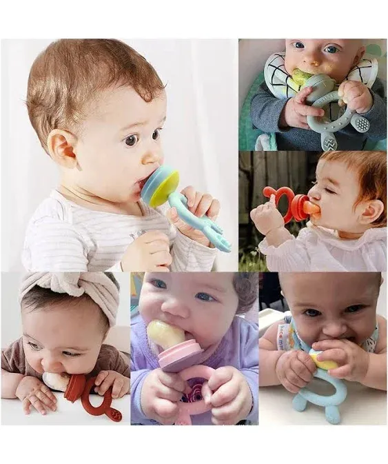 Haakaa Baby Fruit Food Feeder & Mini Freezer Nibble Tray Combo, Breastmilk Popsicle Molds for Baby Cooling Relief, BPA Free Silicone Feeder for Safe Infant Self Feeding, 4 Month+ (Sky Blue)