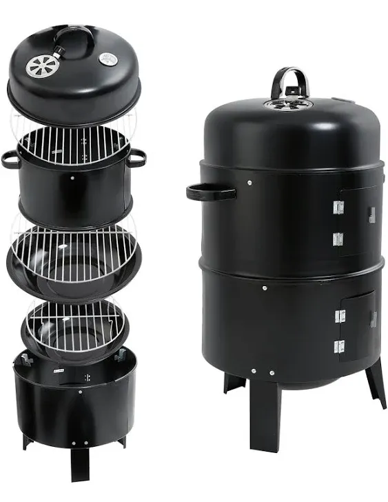 32" Charcoal Smoker BBQ Grill 3IN1 Outdoor Vertical Smoke Portable Meat Cooker