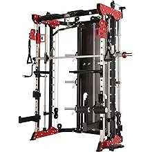 Altas Strength Home Gym Smith Machine with Pulley System Gym Squat Rack Pull Up Bar Upper Body Strength Training Leg Developer Light Commercial Fitness Equipment Included Accessories 3058