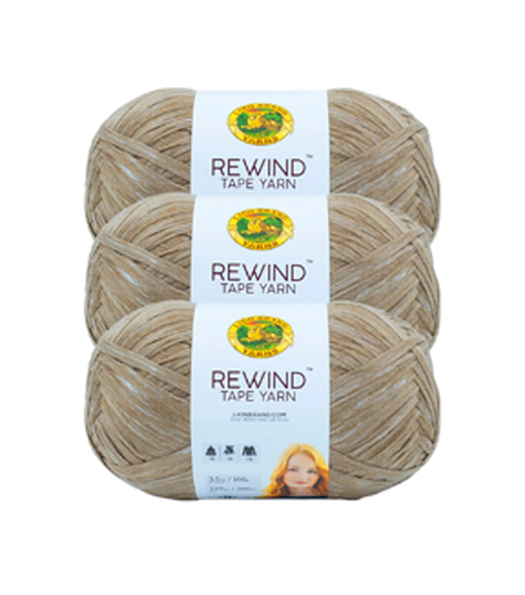 Lion Brand Yarn Rewind Yarn, Yarn for Knitting and Crocheting, Craft Tape Yarn, 3-Pack, Willow