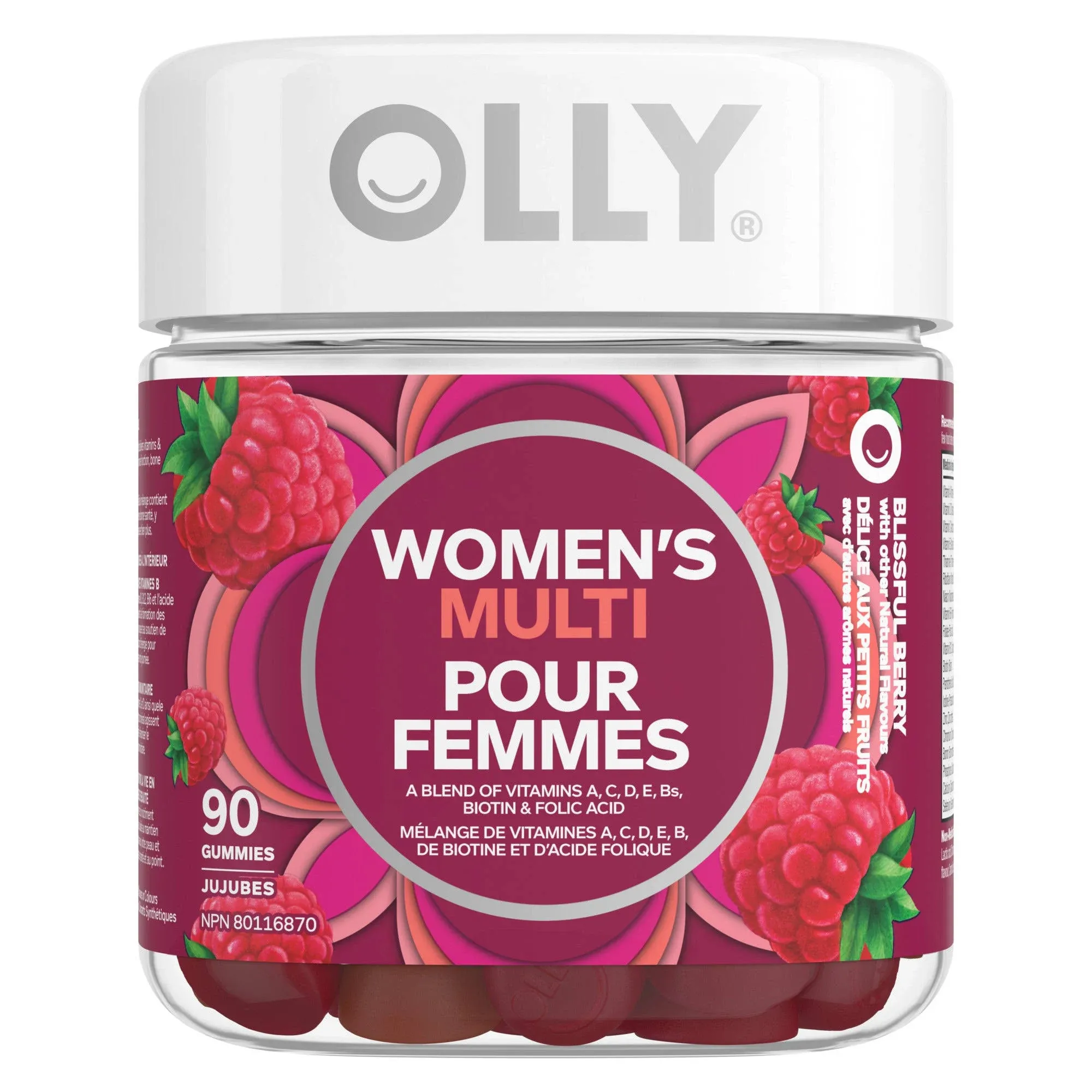 OLLY Women's Multivitamin Gummy, Vitamins A, D, C, E, Biotin, Folic Acid, Berry Flavor, 60-Day Supply - 120 Count