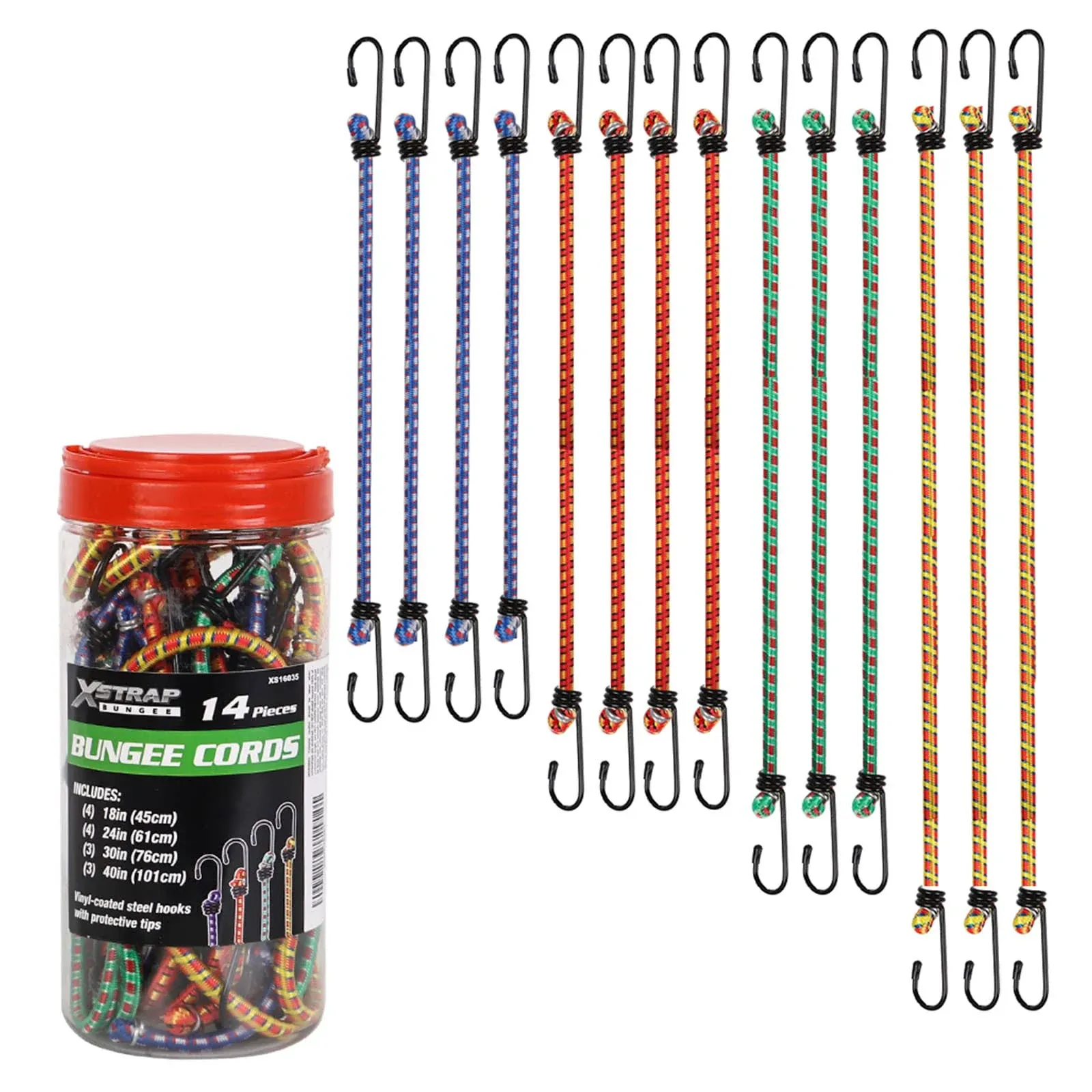 Xstrap 14 Pieces Standard Bungee Kit Includes 18 24 30 40 Bungee Cords With 