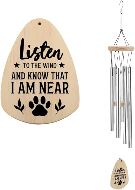 Listen to The Wind Memorial Wind Chime, Pet Dog Cat Remembrance Sympathy Gift for Windchimes Outdoor Garden Yard Porch Patio Décor, Remembering Family Pet