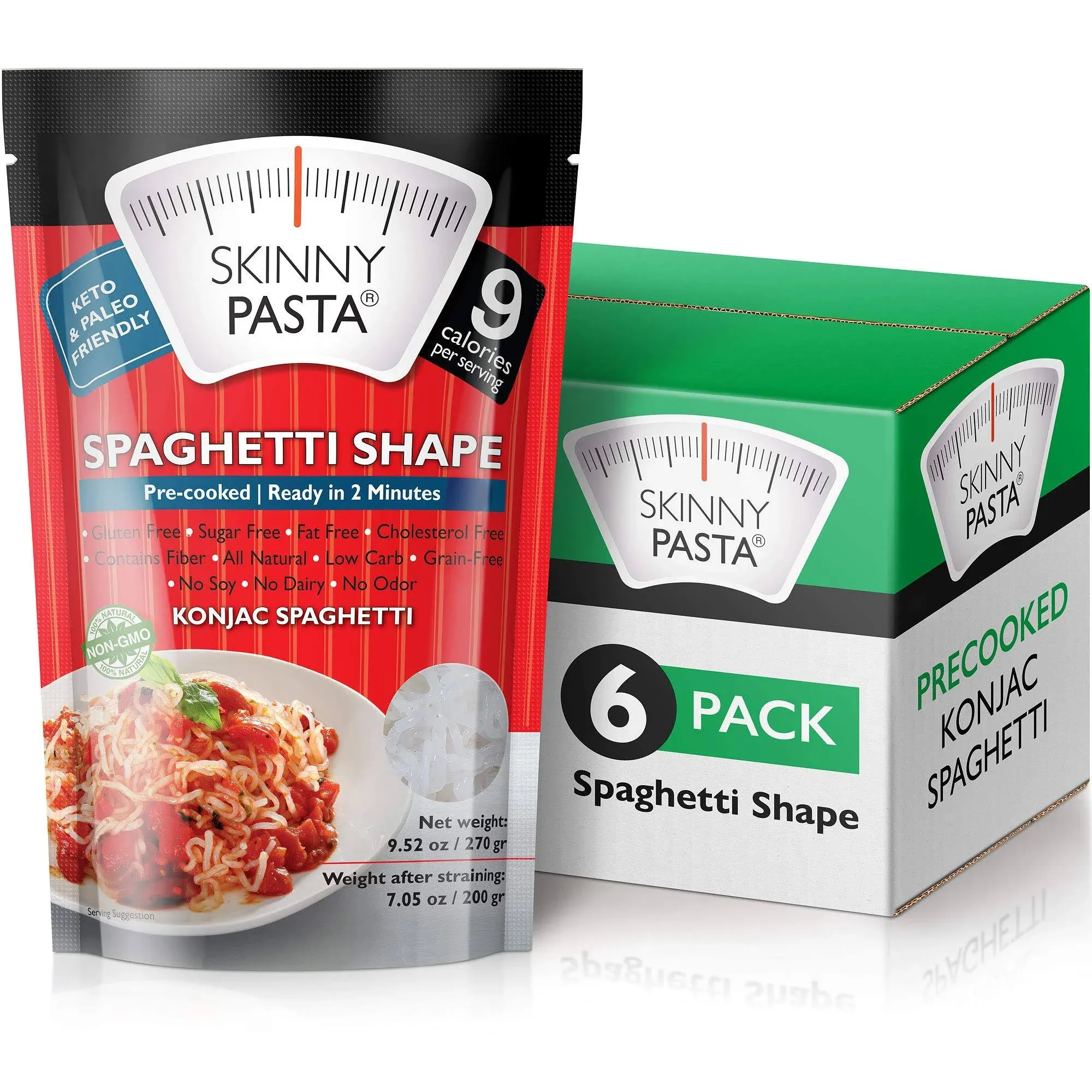 Skinny Pasta 9,52 oz - Shirataki Noodles Az egyetlen szagmentes 100%-ban konjac tészta - Keto- és paleobarát - Szénhidrátmentes - Alacsony kalóriatartalmú étel (Fettuccine forma - 6 csomag)