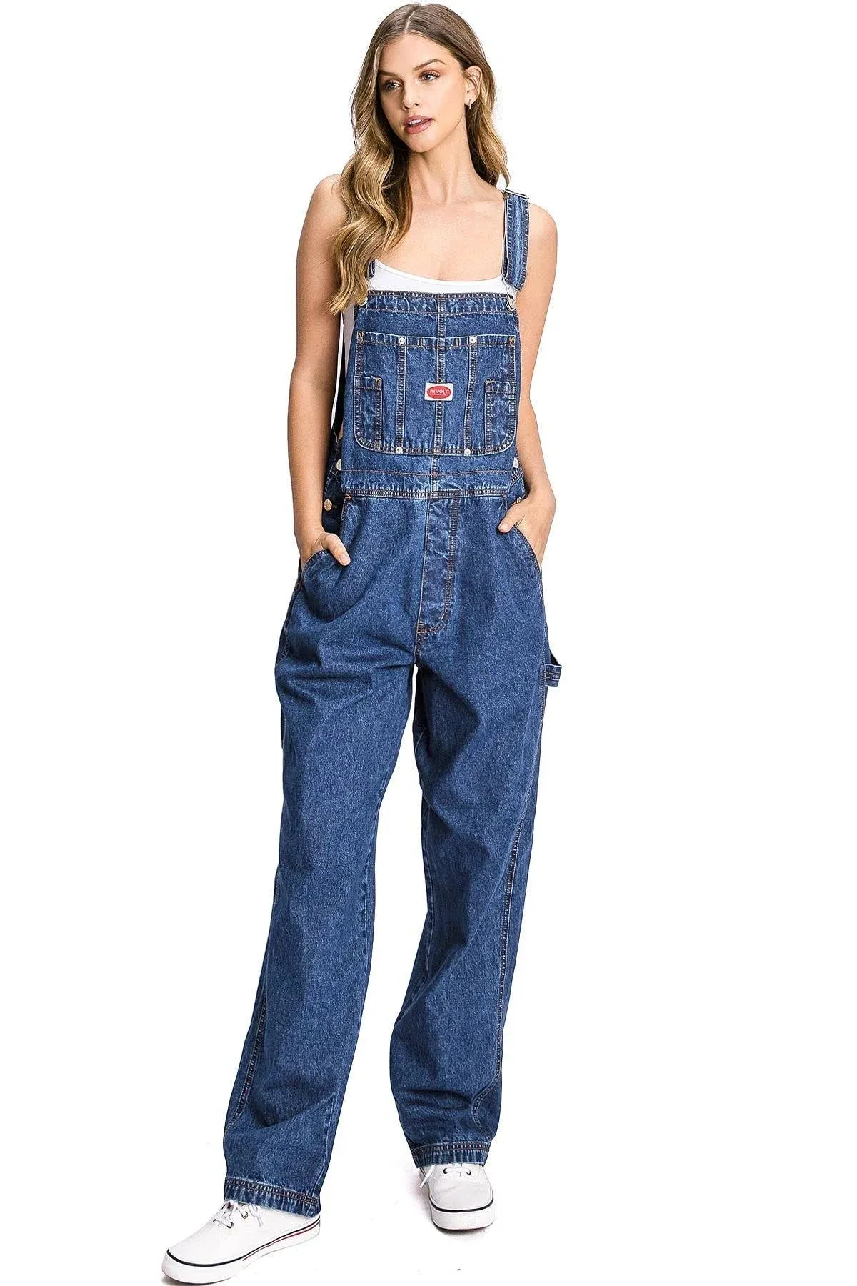 PLUS SIZE Women's Juniors Baggy Straight Leg Twill/Denim Overalls