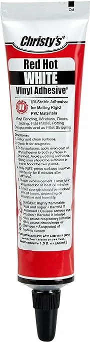 Christy's Red Hot Vinyl Adhesive, White, 1.5 oz Tube, White,Red