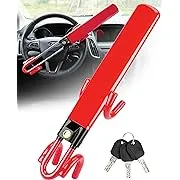 Tevlaphee Steering Wheel Lock Anti-Theft Car Device Heavy Duty Security Car Lock Antitheft Locking Devices Great Deterrent Adjustable Car Wheel Lock Anti Theft for Vehicle Truck SUV with 3 Keys (Red)