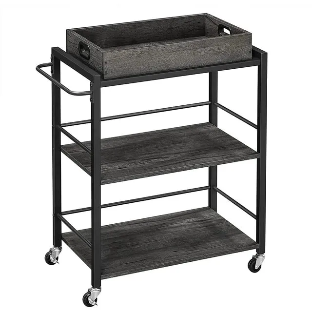 3-Tier Industrial Bar Cart, Charcoal Gray and Black