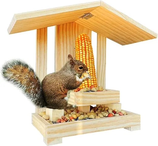 LENEDI Squirrel Feeder, Wooden Squirrel Picnic Table Feeders House for Outdoors ...