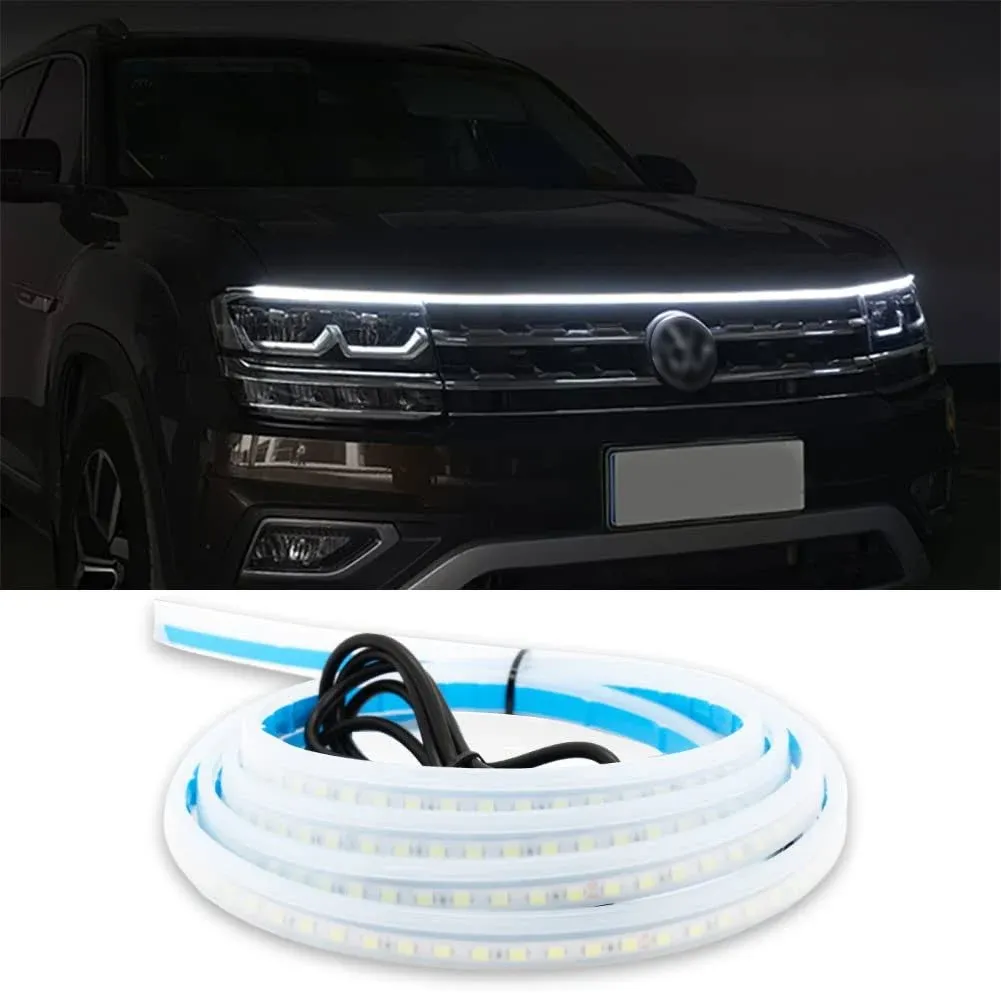 Car Hood Light Strip, 70 Inches Flexible Dynamic Led Hood Strip Lights 12V Exterior Daytime Running Light Strip for Cars Trucks SUVs, White Light