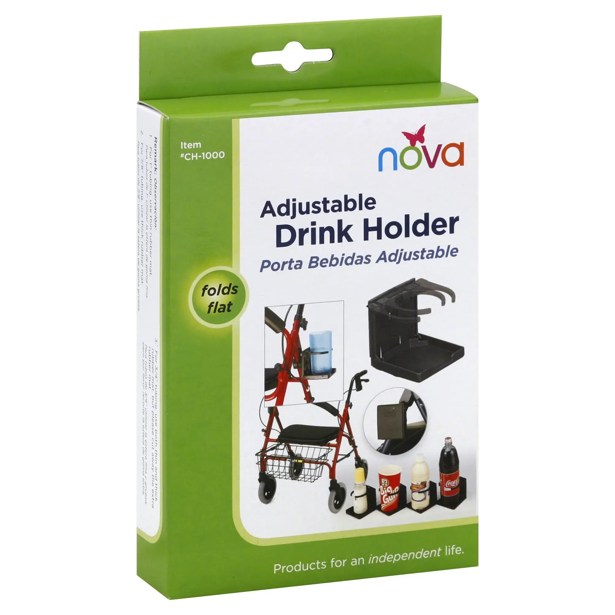 NOVA Cup Holder for Walker, Rollator, Transport Chair, Wheelchairs – Universal Fit on Round Tube Only, Adjustable & Foldable Drink Holder