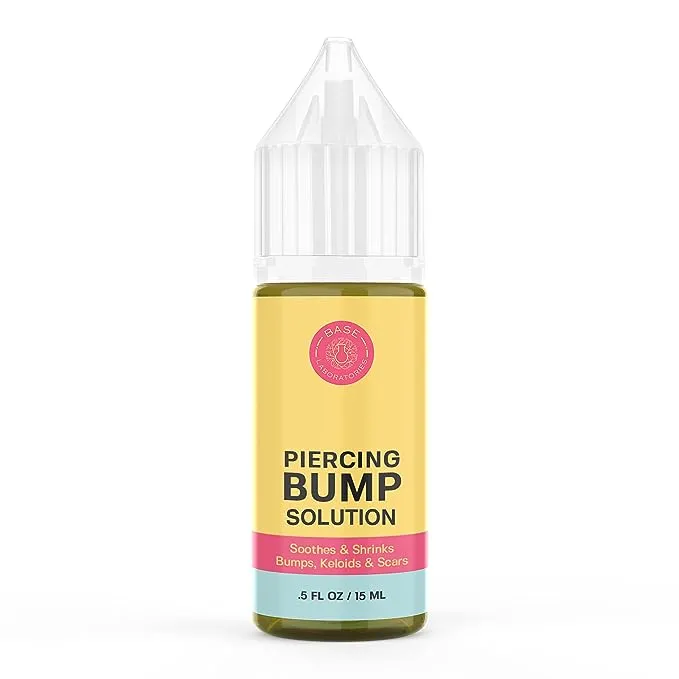 BASE LABORATORIES Piercing Bump Solution & Keloid Bump Removal | Soothing Piercing Aftercare for Piercing Bumps & Keloid Scar Removal | Ear & Nose Keloid Bumps Piercing Aftercare Solution Oil | 0.5 oz