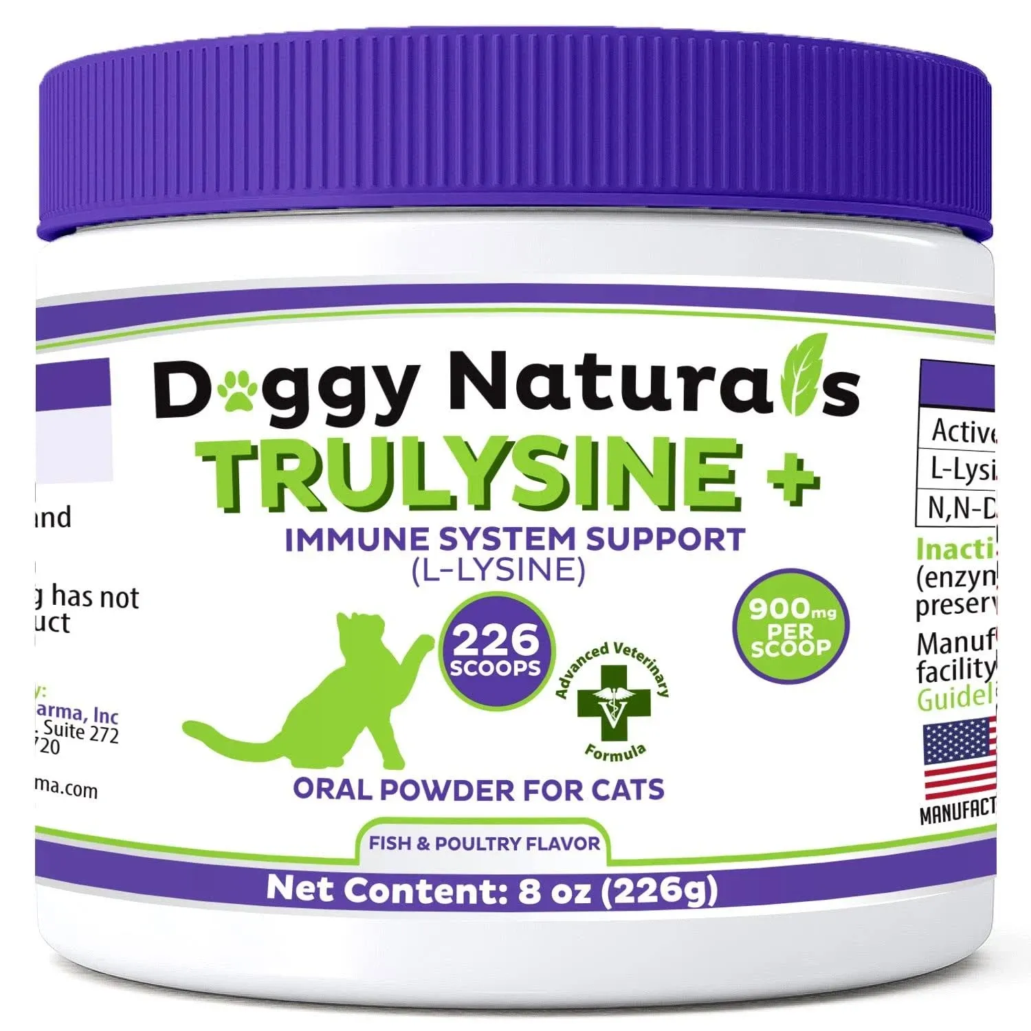 Pet Health Pharma Trulysine Plus L-Lysine for Cats Immune Support Oral Powder 8oz/226g - Cats & Kittens of All Age, Sneezing, Runny Nose Squinting